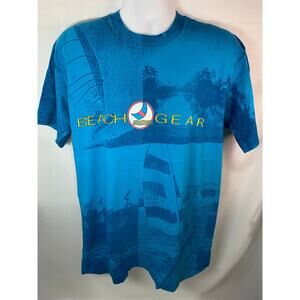 Vintage Beach Gear Surf All Over Print Shirt Mens Large Made in USA